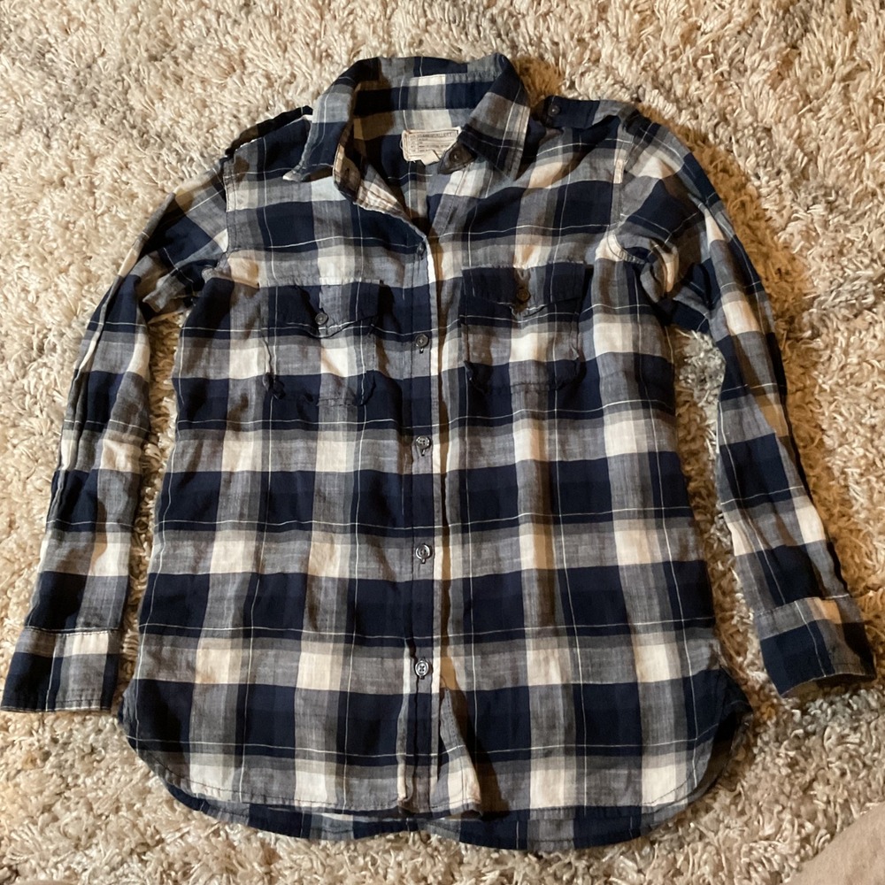 CURRENT/ELLIOTT Plaid Button Down Shirt Long Sleeve Casual Top‎